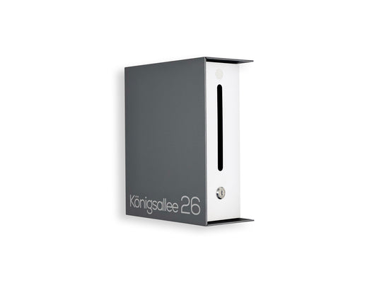 Small Metallic Gray/White Minimalist Mailbox - Modern Stylish Letterbox for Home and Office with Engraved Personalization