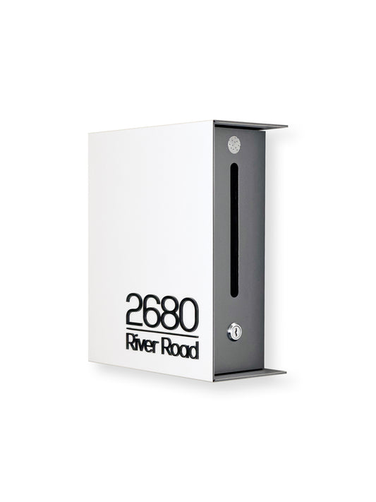 Small White/Metallic Gray Minimalist Mailbox - Modern Stylish Letterbox for Home and Office with Engraved Personalization