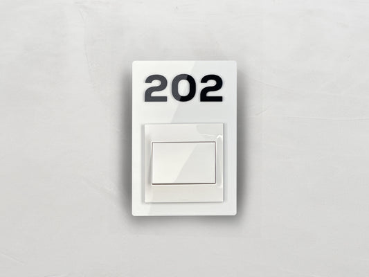 Modern White/Black Switch Frame with Door Number - Personalized Apartment Number Sign - Room Number Signage