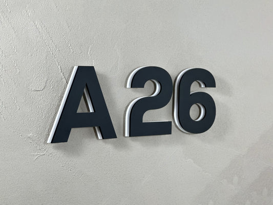 Modern House Numbers - TwoTone - Address Sign Black/White - Apartment Door Number