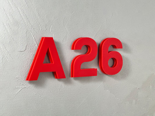 Modern House Numbers - TwoTone - Address Sign Red/Red - Apartment Door Number