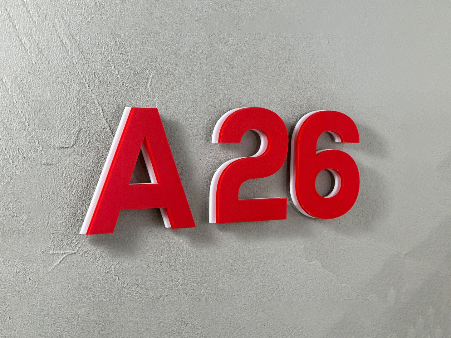 Modern House Numbers - TwoTone - Address Sign Red/White - Apartment Door Number