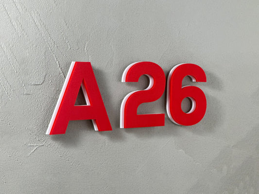 Modern House Numbers - TwoTone - Address Sign Red/White - Apartment Door Number