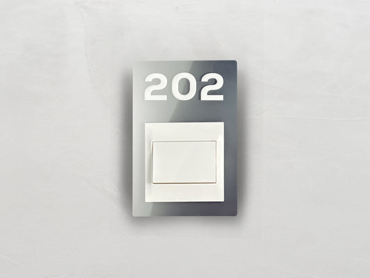 Modern Silver/White Switch Frame with Door Number - Personalized Apartment Number Sign - Room Number Signage