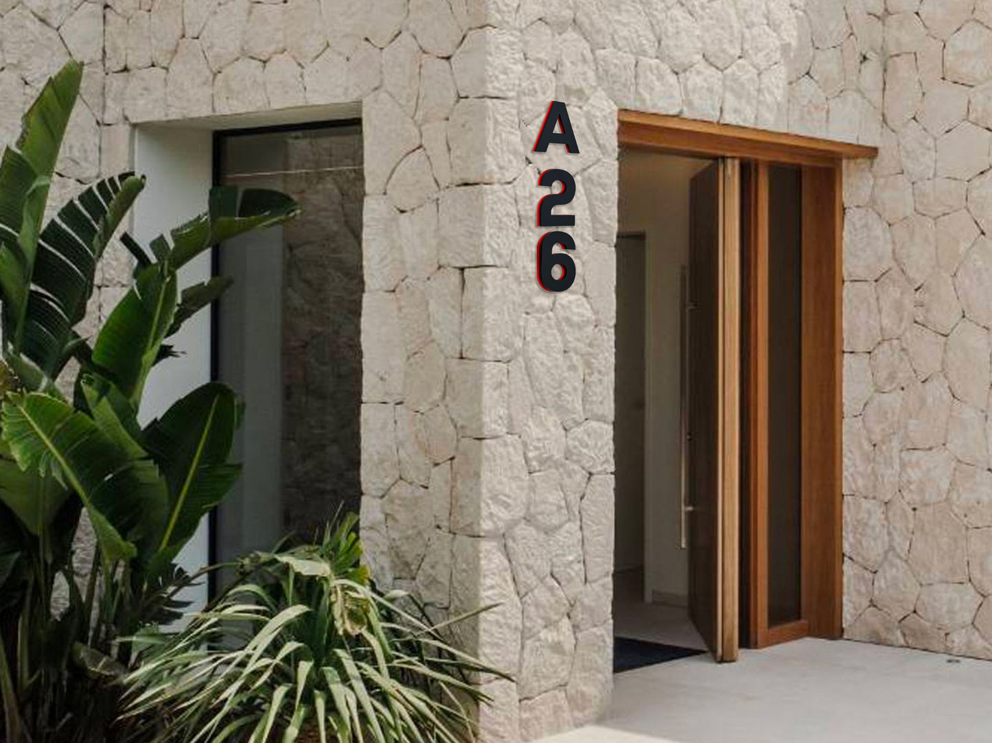 Modern House Numbers - TwoTone - Address Sign Black/Red - Apartment Door Number