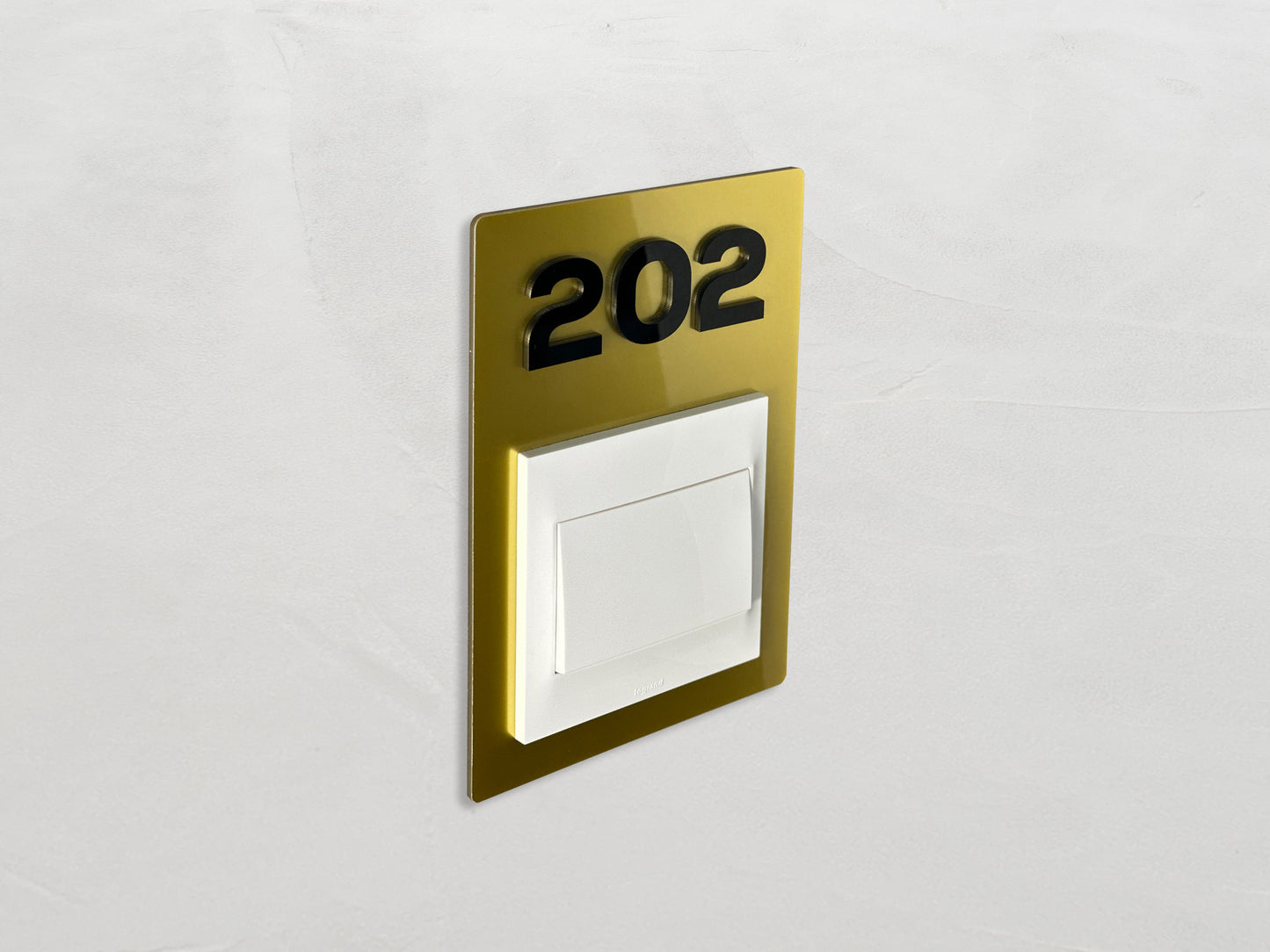 Modern Gold/Black Switch Frame with Door Number - Personalized Apartment Number Sign - Room Number Signage
