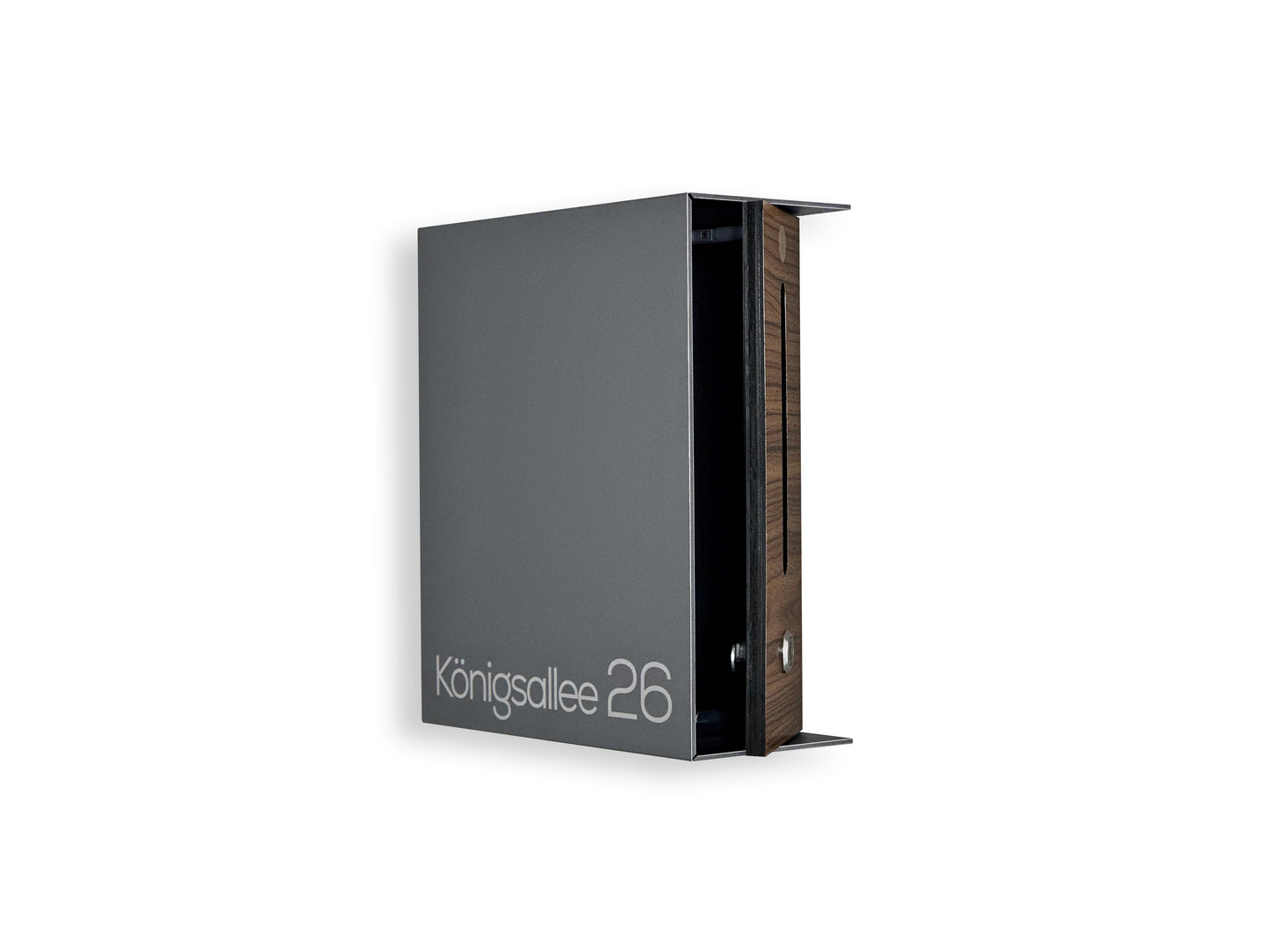Small Metallic Gray/Walnut Minimalist Mailbox - Modern Stylish Letterbox for Home and Office with Engraved Personalization