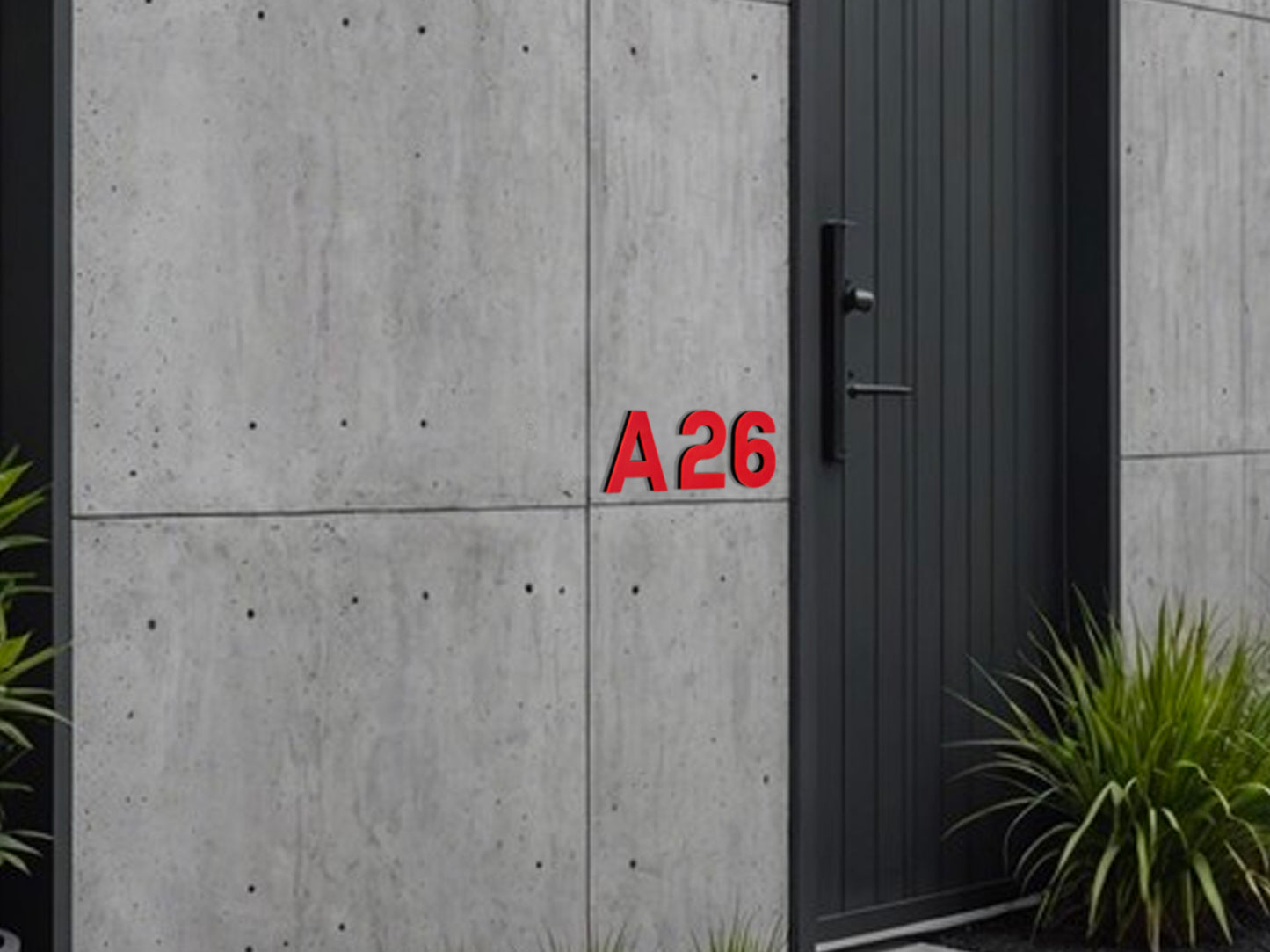 Modern House Numbers - TwoTone - Address Sign Red/Black - Apartment Door Number