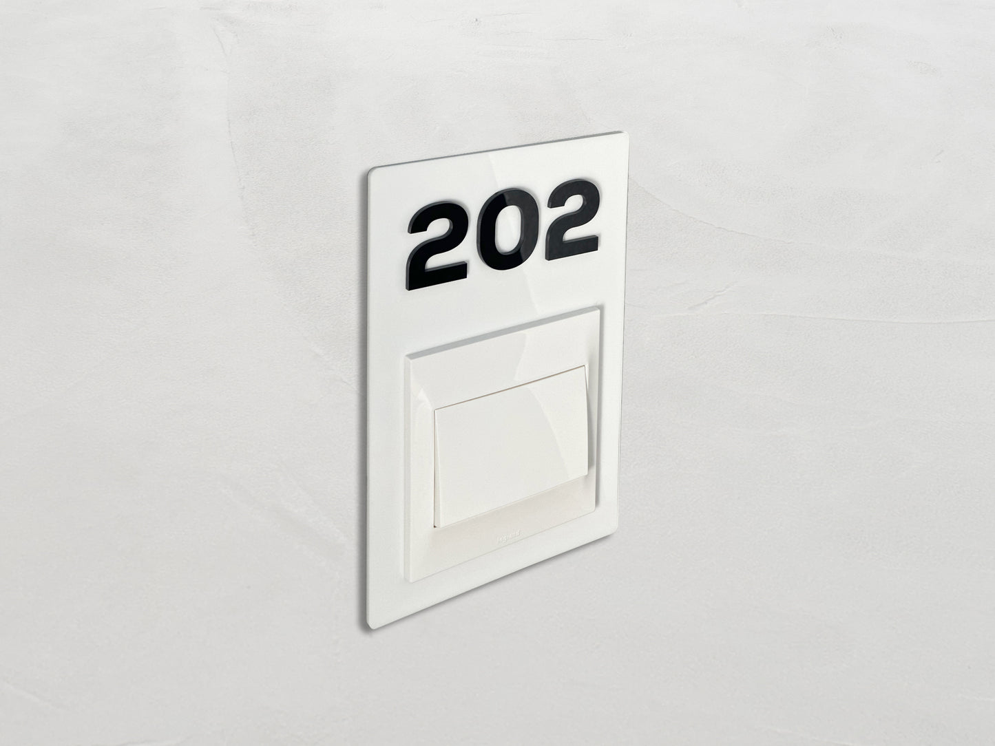 Modern White/Black Switch Frame with Door Number - Personalized Apartment Number Sign - Room Number Signage