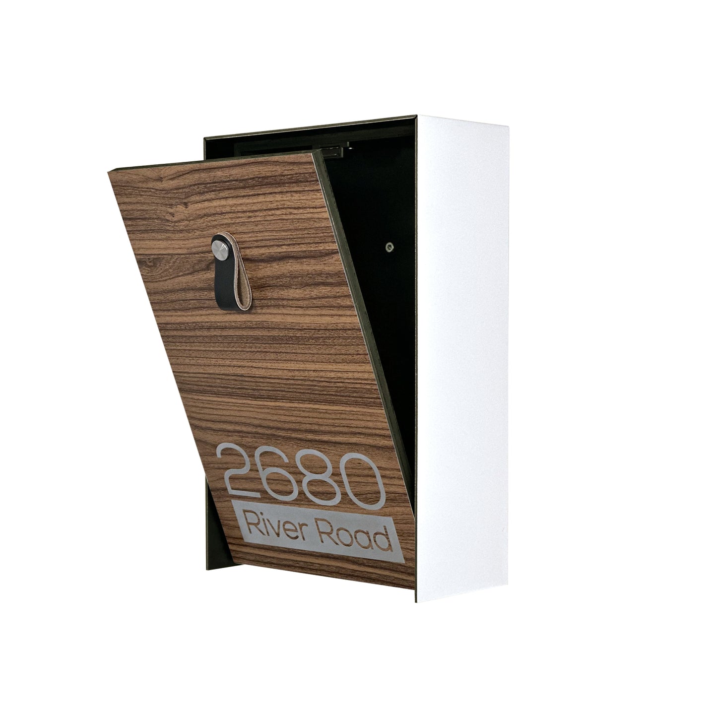 Vertical Minimalist White/Walnut Aluminium Mailbox - Contemporary Wall Mounted Stylish Letterbox for Home and Office with Engraved Personalization