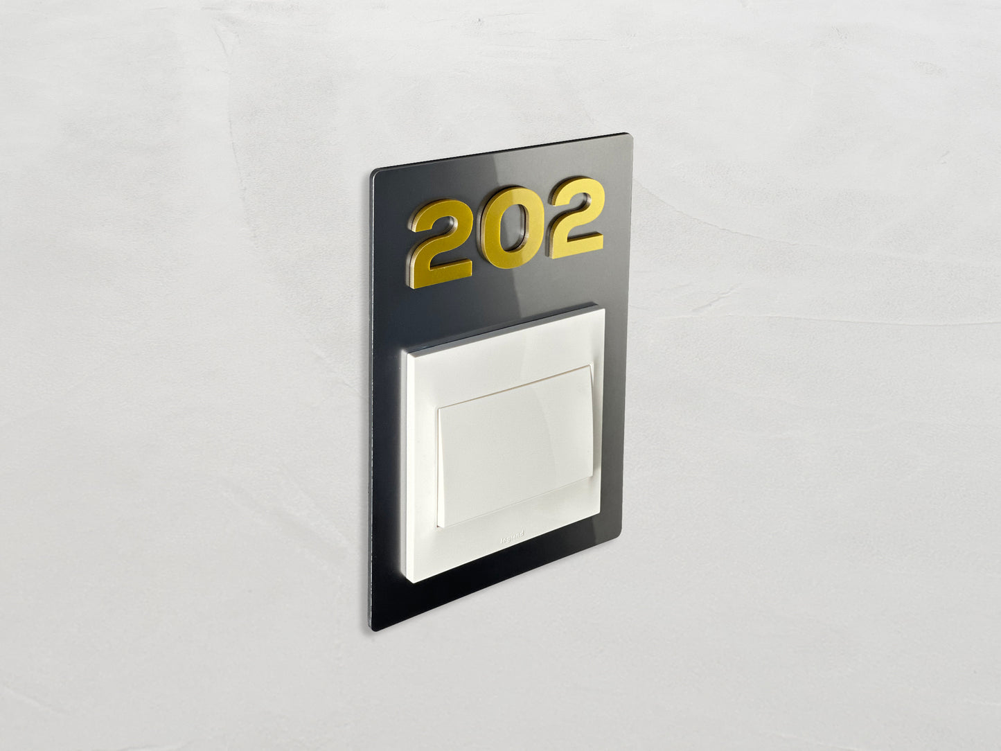 Modern Silver/Gold Switch Frame with Door Number - Personalized Apartment Number Sign - Room Number Signage