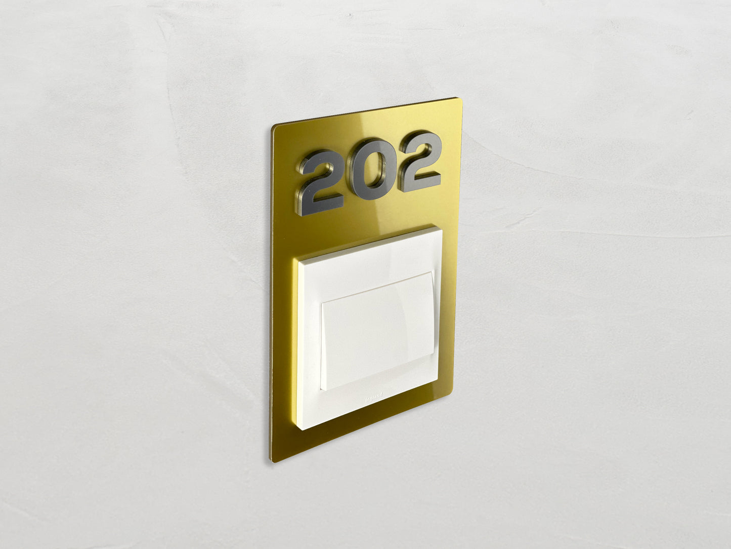 Modern Gold/Silver Switch Frame with Door Number - Personalized Apartment Number Sign - Room Number Signage