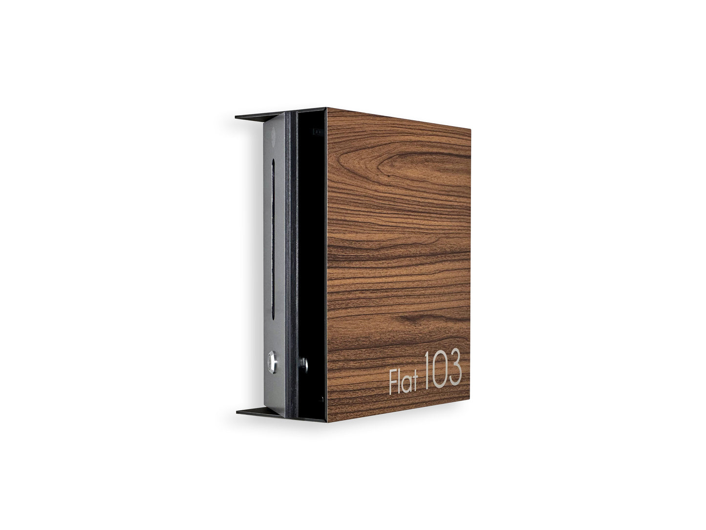 Small Walnut/Metallic Gray Minimalist Mailbox - Modern Stylish Letterbox for Home and Office with Engraved Personalization