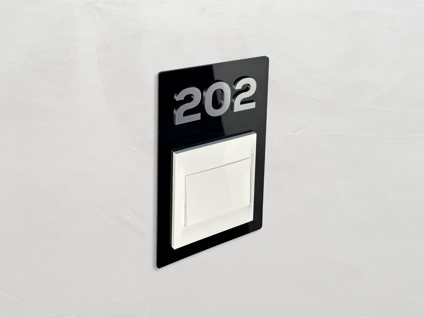 Modern Black/Silver Switch Frame with Door Number - Personalized Apartment Number Sign - Room Number Signage