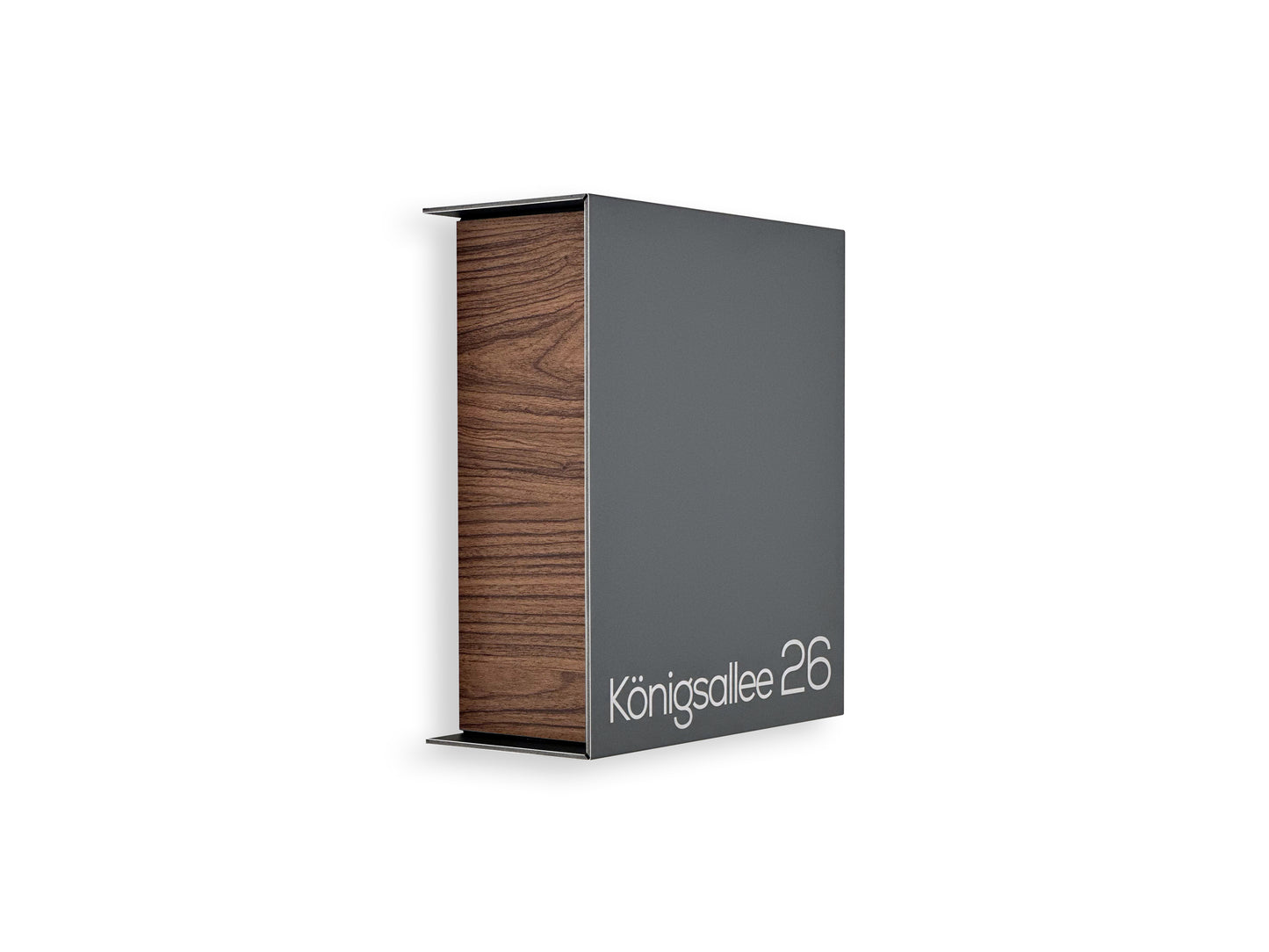 Small Metallic Gray/Walnut Minimalist Mailbox - Modern Stylish Letterbox for Home and Office with Engraved Personalization