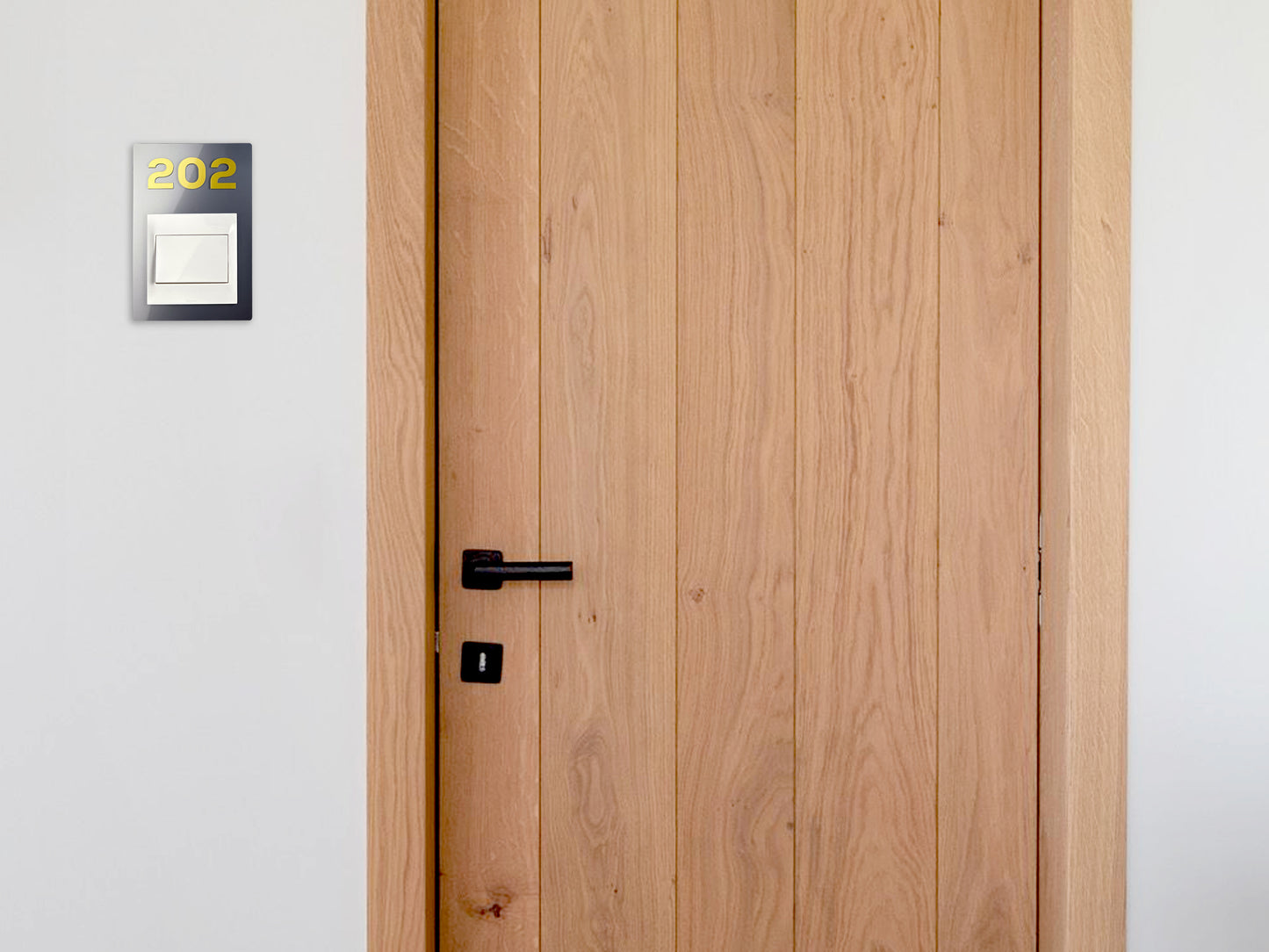 Modern Silver/Gold Switch Frame with Door Number - Personalized Apartment Number Sign - Room Number Signage