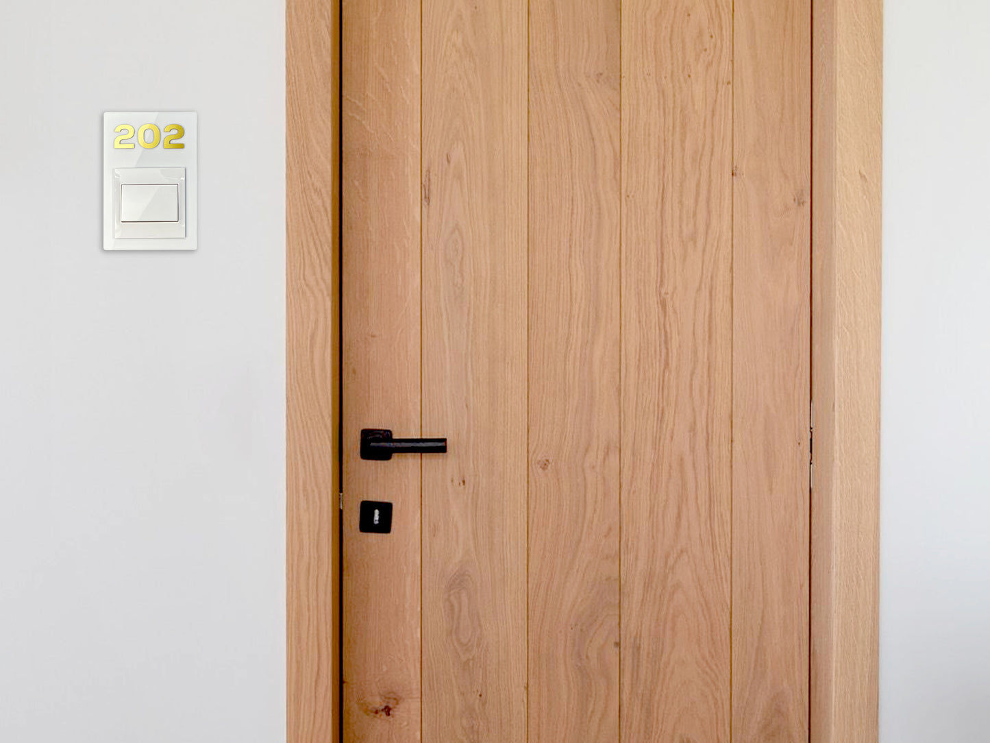 Modern White/Gold Switch Frame with Door Number - Personalized Apartment Number Sign - Room Number Signage