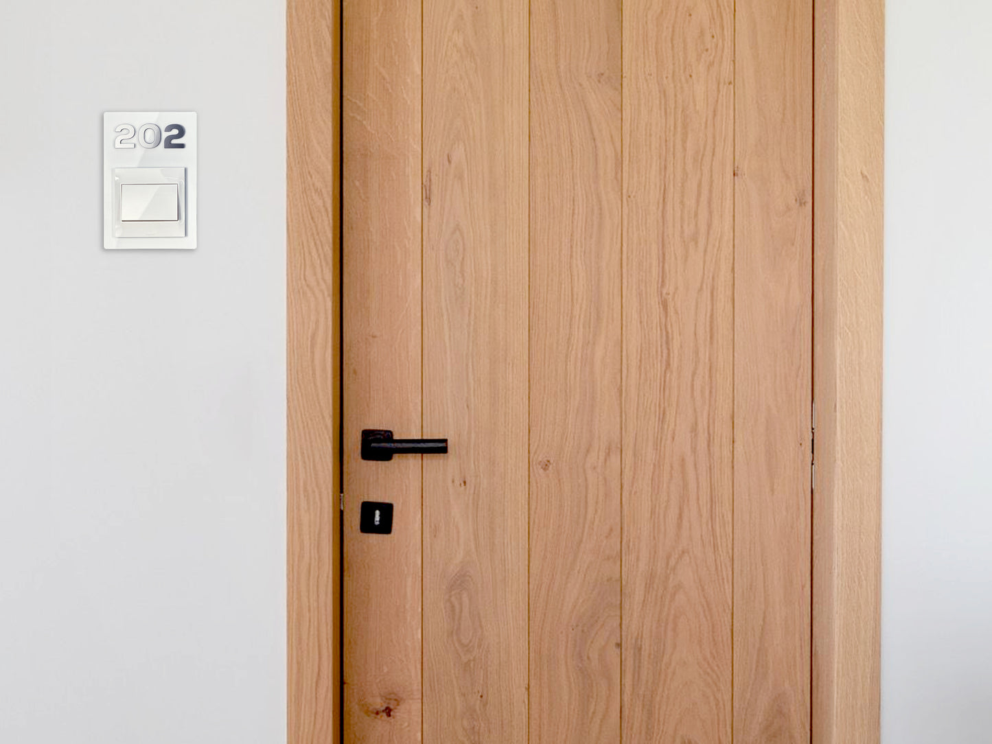 Modern White/Silver Switch Frame with Door Number - Personalized Apartment Number Sign - Room Number Signage