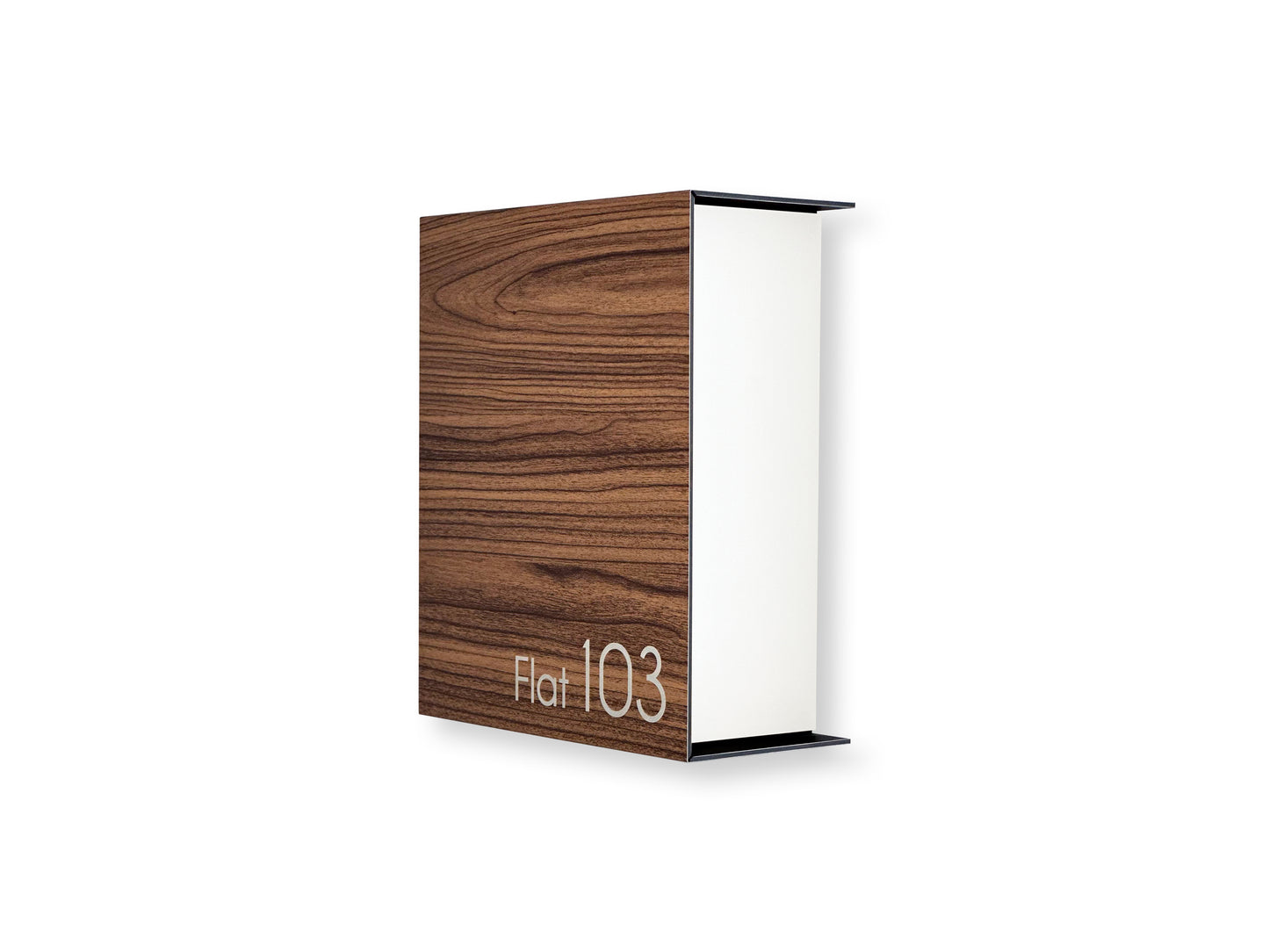 Small Walnut/White Minimalist Mailbox - Modern Stylish Letterbox for Home and Office with Engraved Personalization