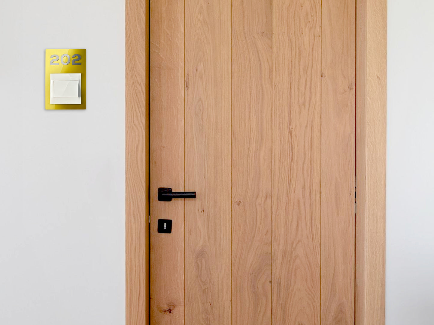 Modern Gold/Silver Switch Frame with Door Number - Personalized Apartment Number Sign - Room Number Signage