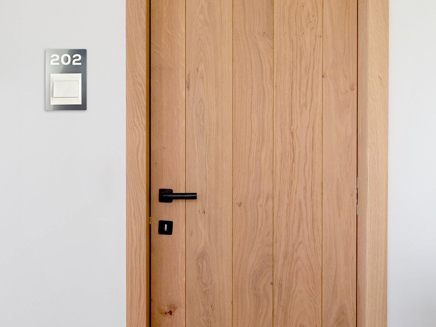 Modern Silver/White Switch Frame with Door Number - Personalized Apartment Number Sign - Room Number Signage
