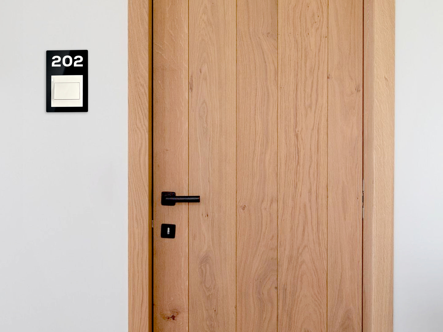 Modern Black/White Switch Frame with Door Number - Personalized Apartment Number Sign - Room Number Signage