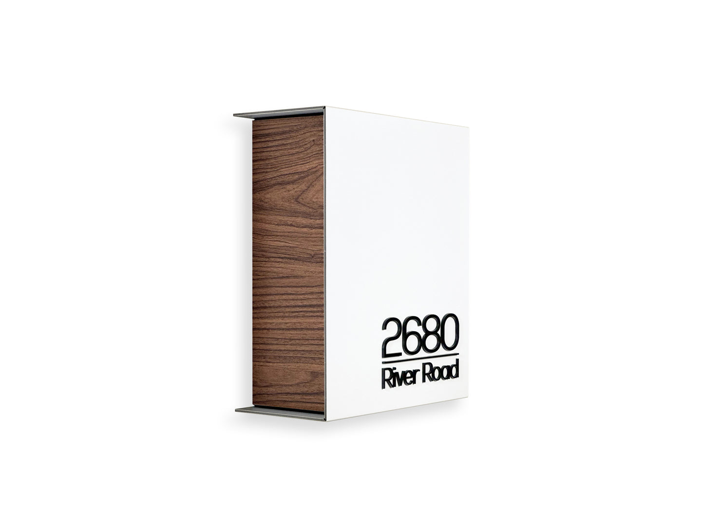 Small White/Walnut Minimalist Mailbox - Modern Stylish Letterbox for Home and Office with Engraved Personalization