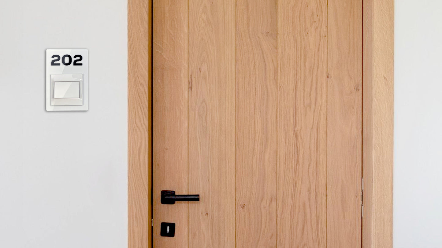 Modern White/Black Switch Frame with Door Number - Personalized Apartment Number Sign - Room Number Signage