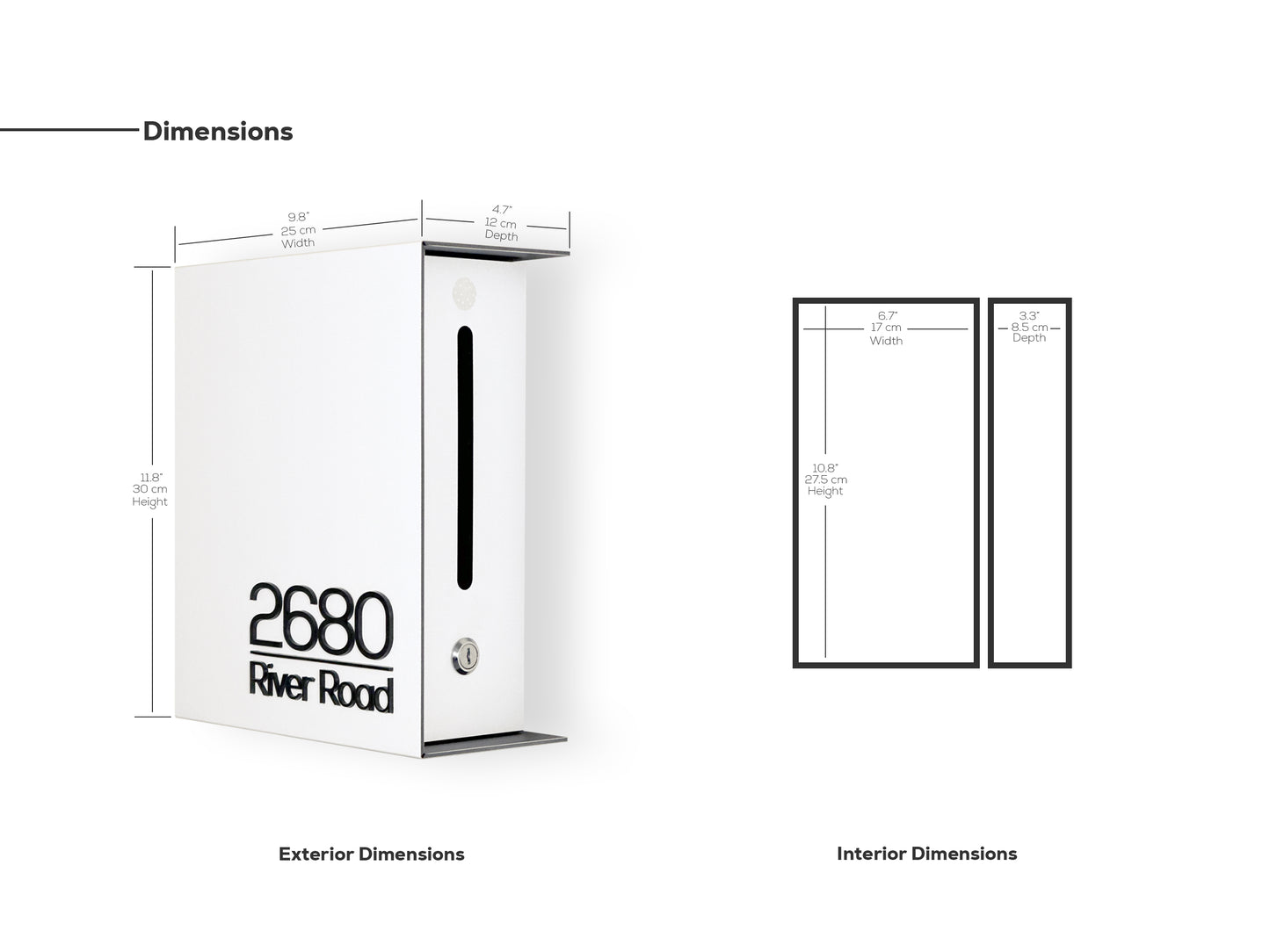 Small Black/White Minimalist Mailbox - Modern Stylish Letterbox for Home and Office with Engraved Personalization