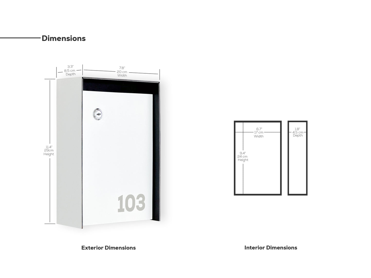 Slim Modern White Aluminium Letterbox - Lockable Wall Mount Mailbox for Office or Apartment