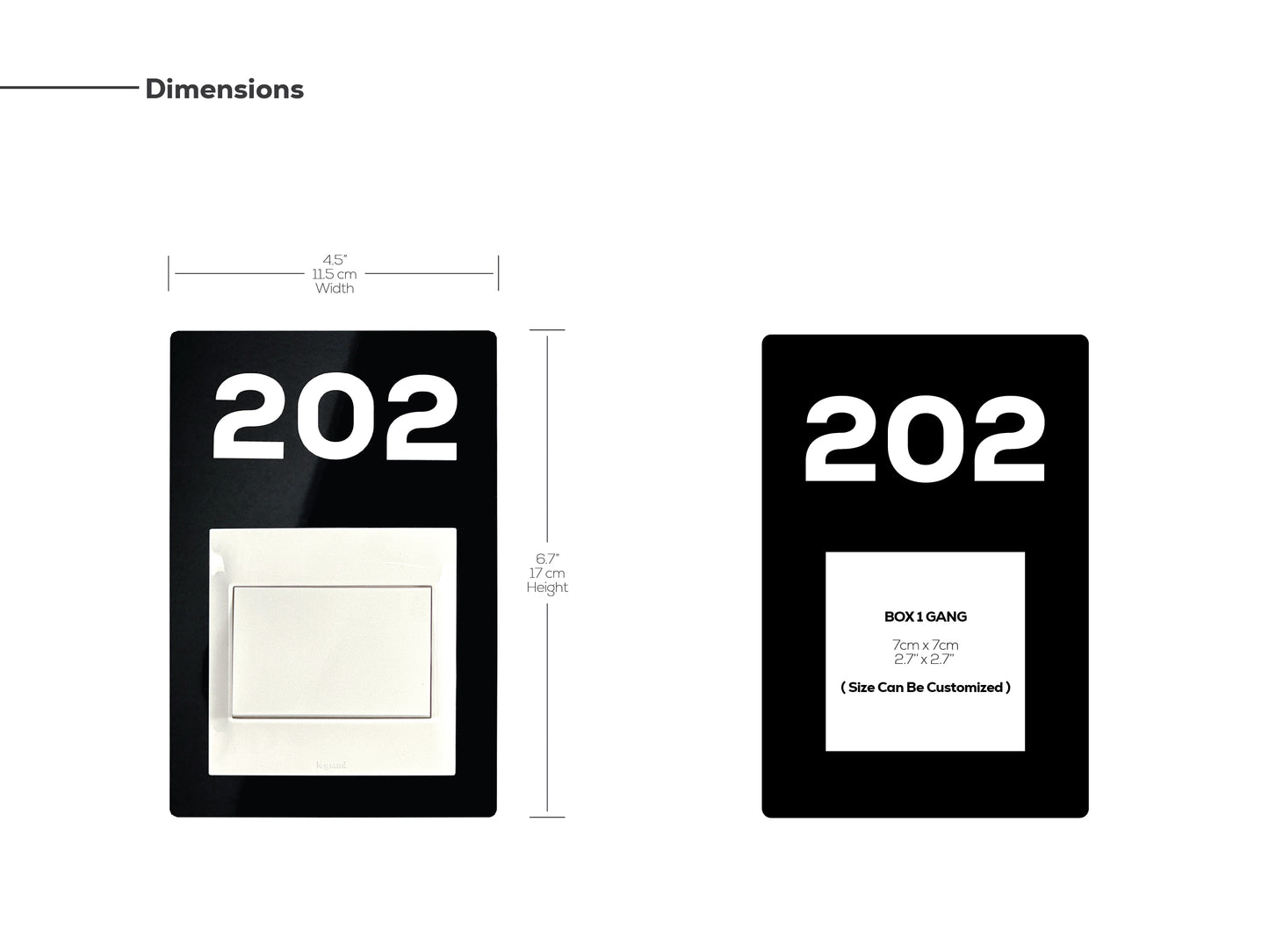 Modern Black/Silver Switch Frame with Door Number - Personalized Apartment Number Sign - Room Number Signage