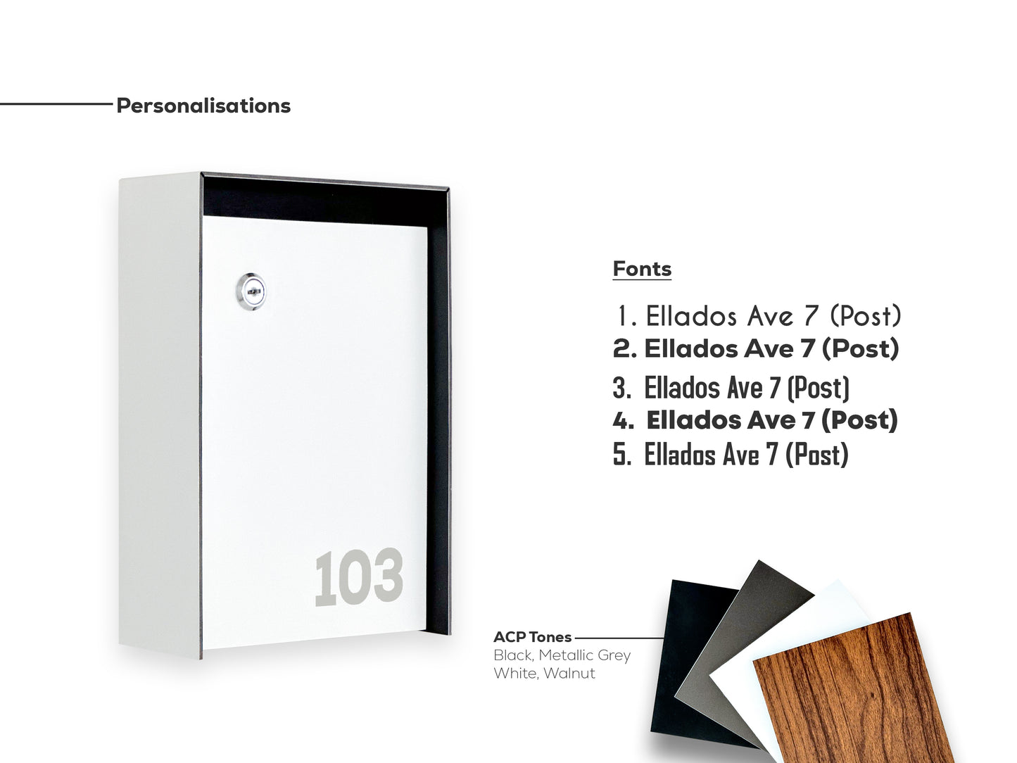 Slim Modern White Aluminium Letterbox - Lockable Wall Mount Mailbox for Office or Apartment