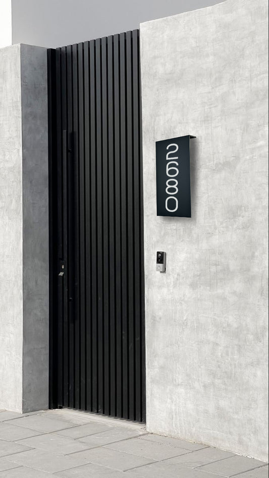 Modern Black Aluminium Address Sign - Personalized House Number Sign - Laser Engraved Street Name Plaque
