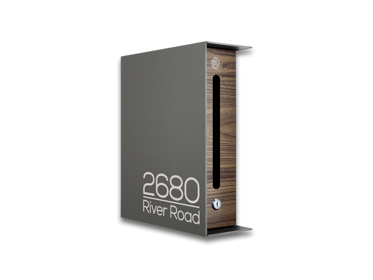 Metallic Gray/Walnut  Minimalist Mailbox - Modern Stylish Letterbox for Home and Office with Engraved Personalization