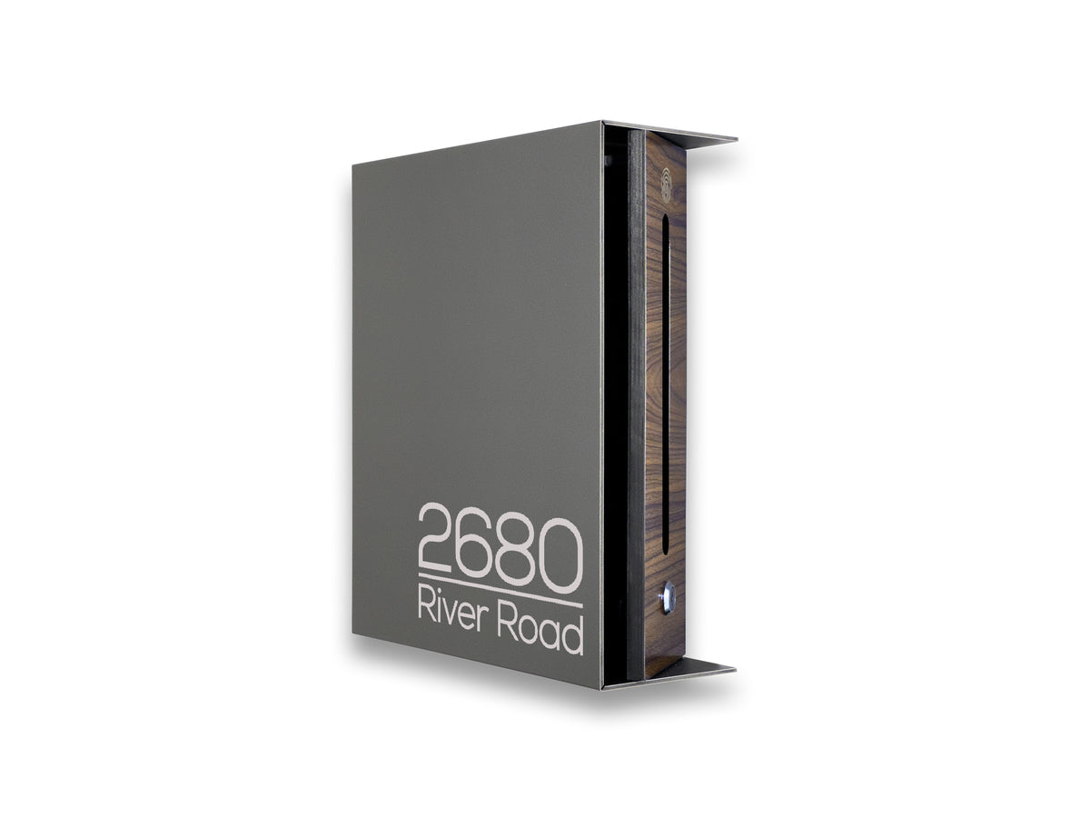 Metallic Gray/Walnut  Minimalist Mailbox - Modern Stylish Letterbox for Home and Office with Engraved Personalization