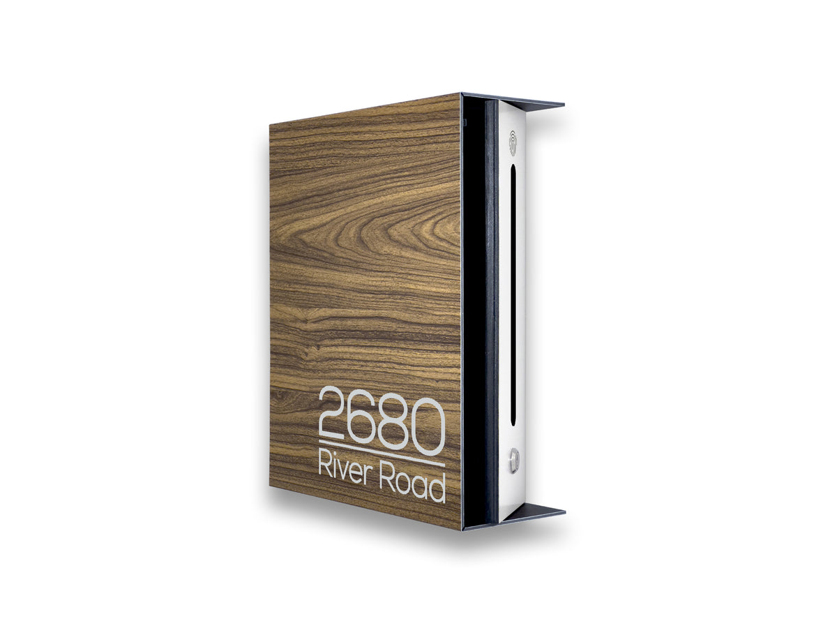 Walnut/White Minimalist Mailbox - Modern Stylish Letterbox for Home and Office with Engraved Personalization