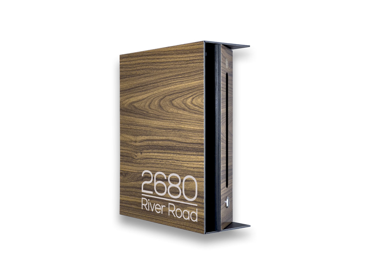 Walnut Minimalist Mailbox - Modern Stylish Letterbox for Home and Office with Engraved Personalization