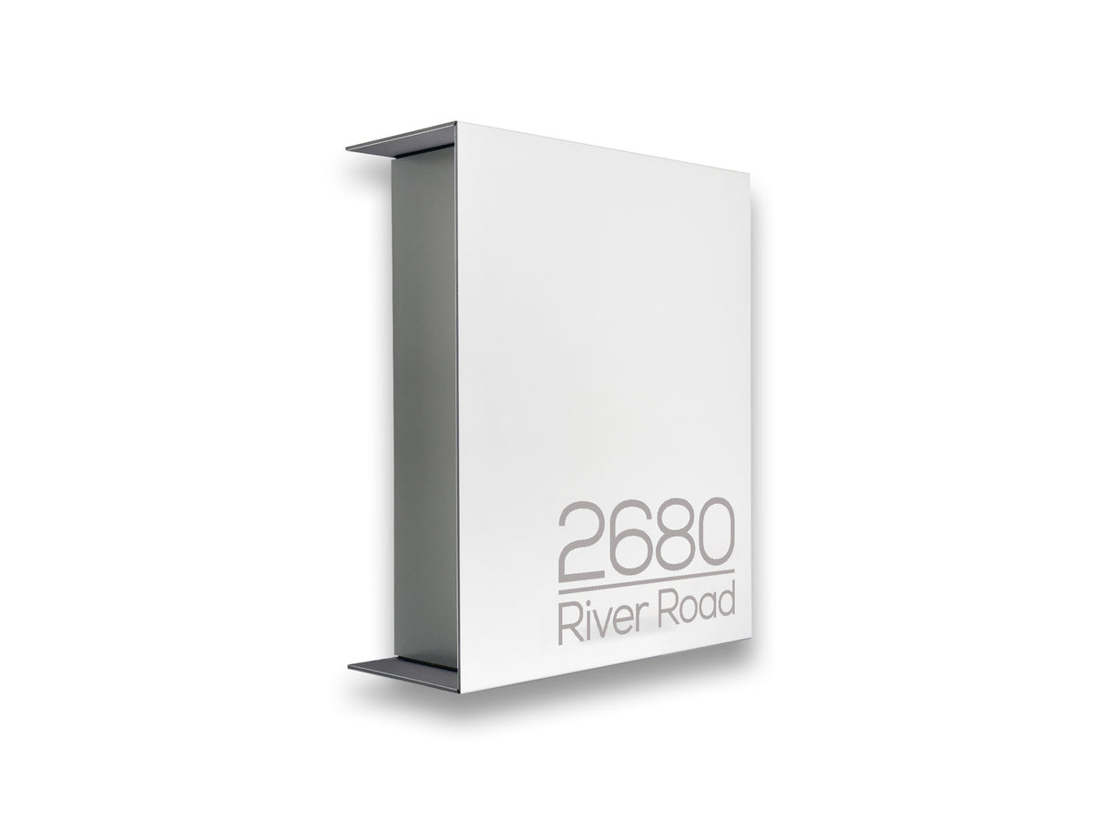 White/Metallic Gray Minimalist Mailbox - Modern Stylish Letterbox for Home and Office with Engraved Personalization