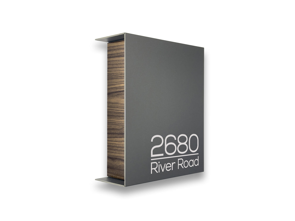Metallic Gray/Walnut  Minimalist Mailbox - Modern Stylish Letterbox for Home and Office with Engraved Personalization