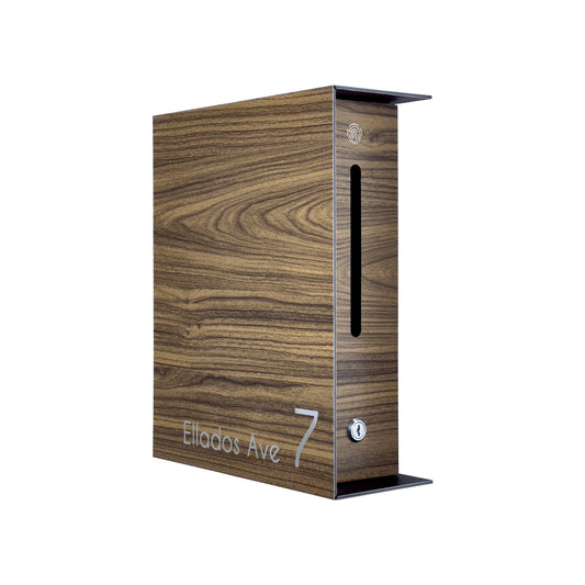 Walnut Minimalist Mailbox - Modern Stylish Letterbox for Home and Office with Engraved Personalization