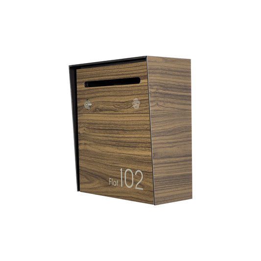 Small Apartment Mailbox - Minimalist Walnut Wall Mounted Modern Stylish Letterbox with Engraved Personalization