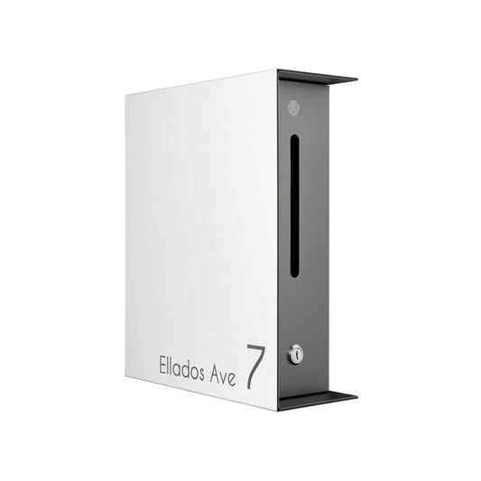 White/Metallic Gray Minimalist Mailbox - Modern Stylish Letterbox for Home and Office with Engraved Personalization