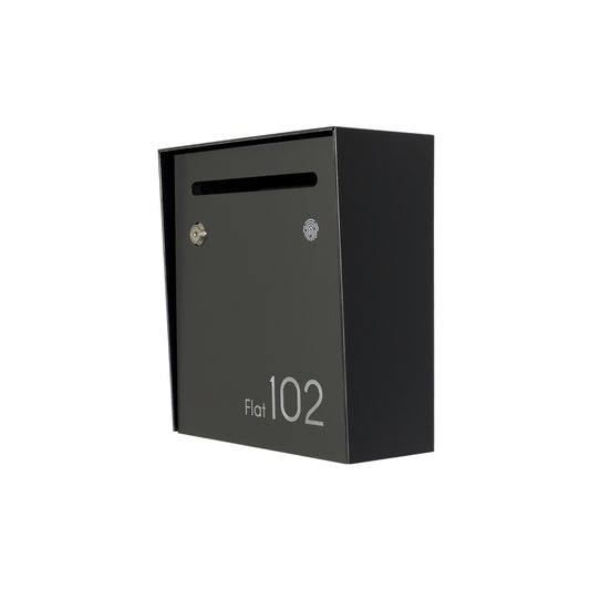 Small Apartment Mailbox - Minimalist Black/Metallic Gray Letterbox Durable Wall Mounted Modern Stylish Letterbox with Engraved Personalization