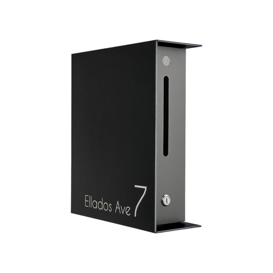 Black/Metallic Gray Minimalist Mailbox - Modern Stylish Letterbox for Home and Office with Engraved Personalization
