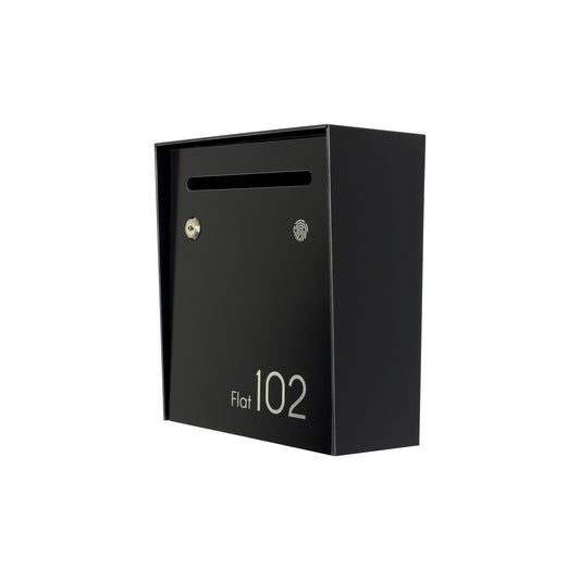 Small Apartment Mailbox - Minimalist Black Wall Mounted Modern Stylish Letterbox with Engraved Personalization