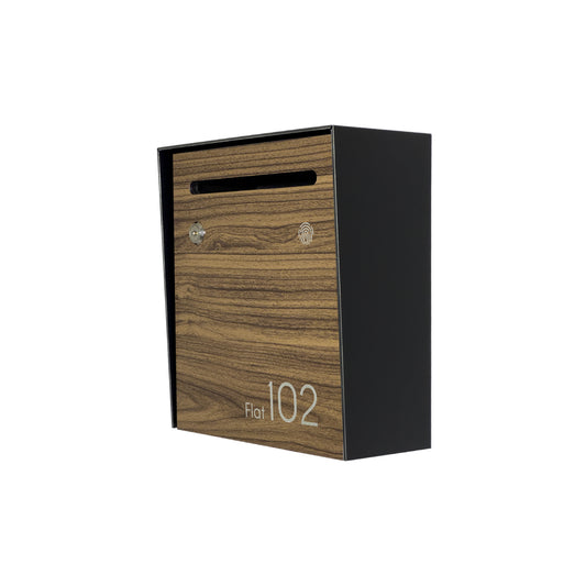 Small Apartment Mailbox - Minimalist Black/Walnut Wall Mounted Modern Stylish Letterbox with Engraved Personalization