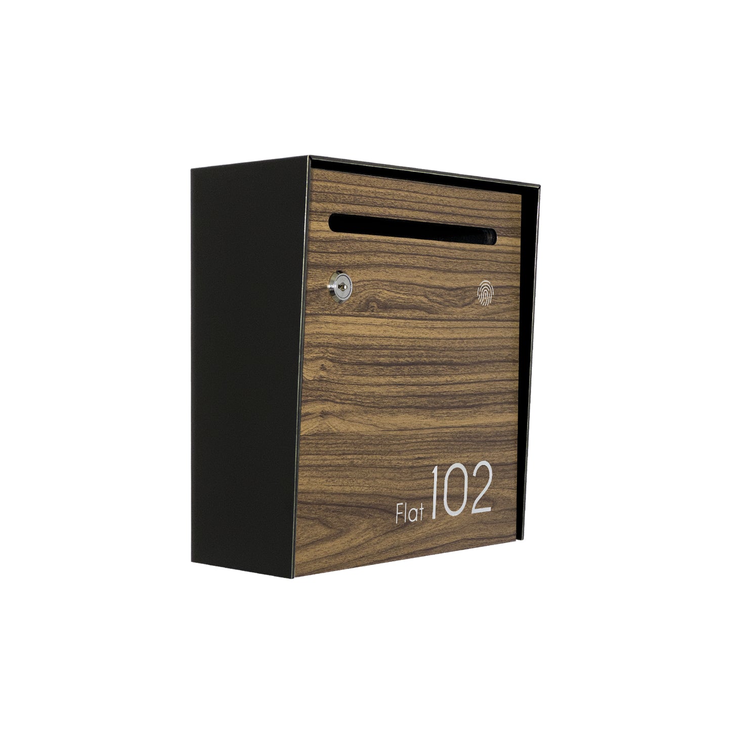 Small Apartment Mailbox - Minimalist Black/Walnut Wall Mounted Modern Stylish Letterbox with Engraved Personalization