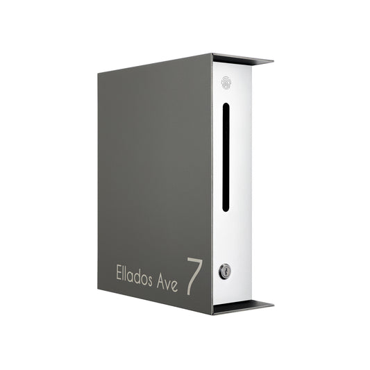 Metallic Gray/White  Minimalist Mailbox - Modern Stylish Letterbox for Home and Office with Engraved Personalization