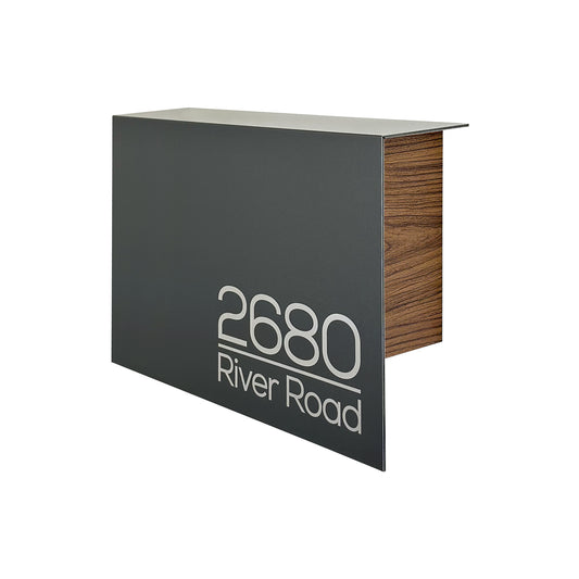 Elegant Minimalist Metallic Gray/Walnut Aluminium Mailbox - Durable Wall Mounted Modern Stylish Letterbox for Home and Office with Engraved Personalization