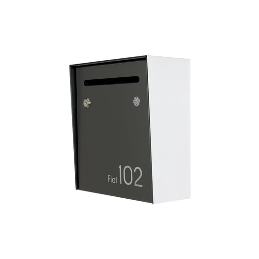 Small Apartment Mailbox - Minimalist White/Metallic Gray Wall Mounted Modern Stylish Letterbox with Engraved Personalization